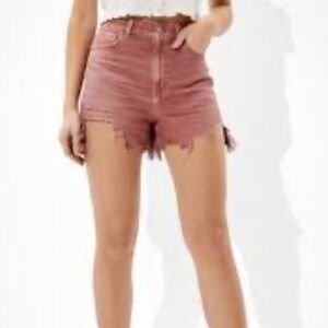 American Eagle Highest Rise Mom Shorts Pink 100% Cotton Size 8